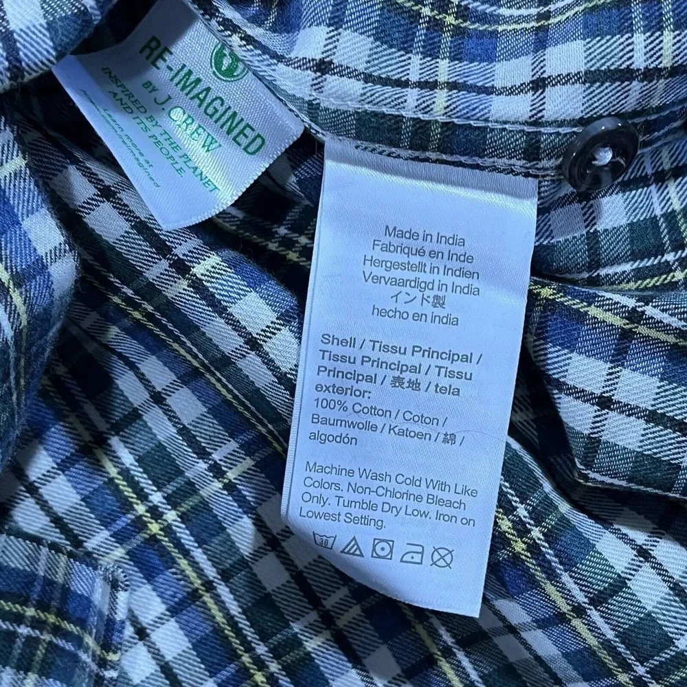 J. Crew Shirt Men's XL Brushed Twill Button Down Plaid‎ Green Preppy